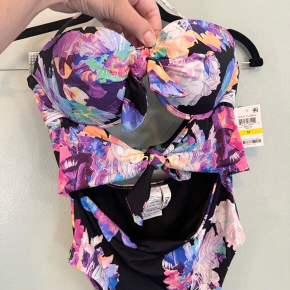 Bar III Women’s Multicolor Tie-Front High Leg One-Piece Swimsuit Size Medium - Picture 4 of 11